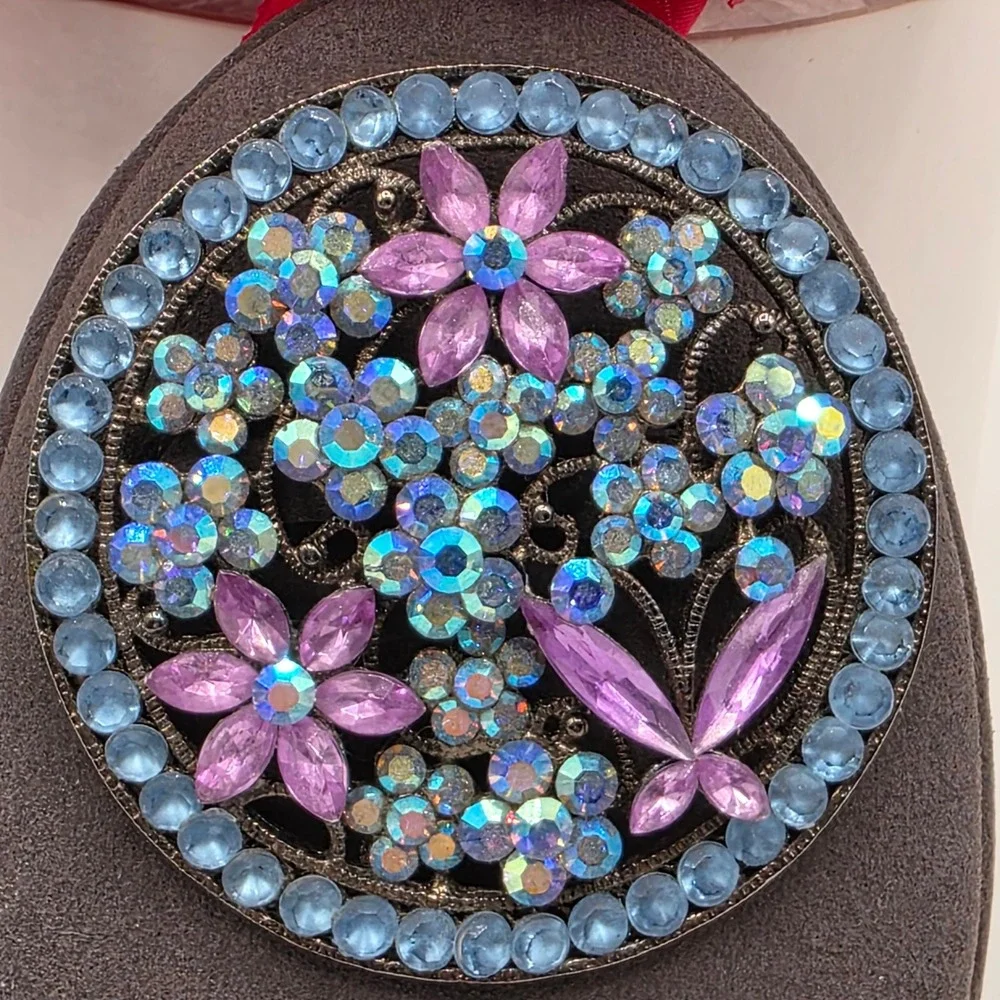 Vintage Style Floral Round Brooch AB Rhinestone Purple Blue Crystal Pin‎ 2 Inch